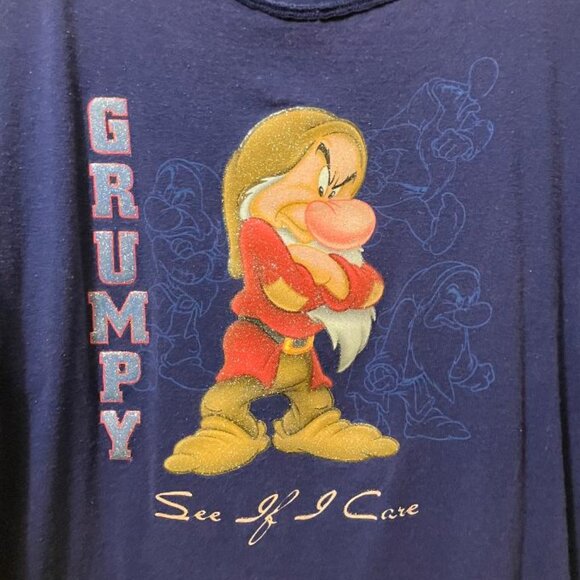 Vintage Y2K Disney Grumpy 7 Dwarfs Womens Blue Glitter Graphic T-Shirt Size L/XL - Picture 3 of 7